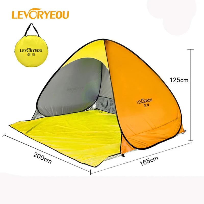 2Second Quick Open Fully Automatic Beach Tent 200*165*125cm UV Protection Sunshade Pop Up Waterproof Silver Coated Steel Pole