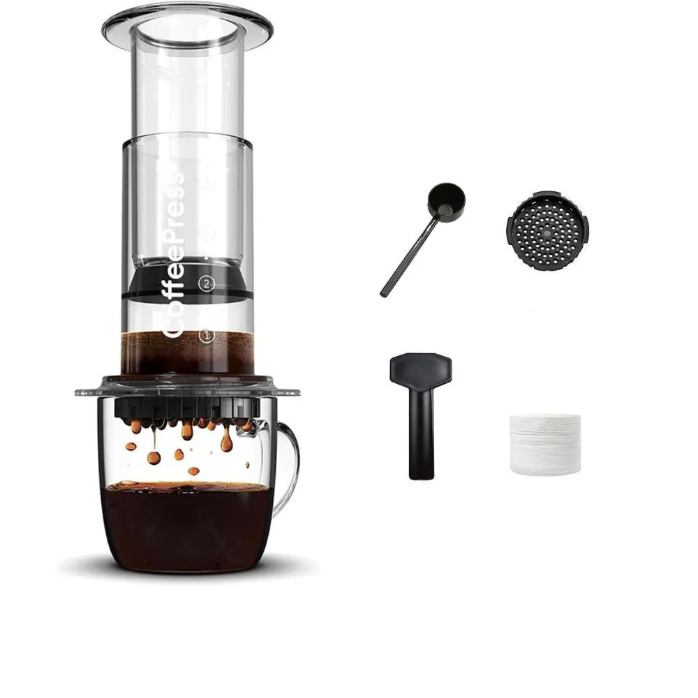Portable Coffee Kettle Transparent Anti-slip Press Coffee Pot French Style Light Weight Hand Pour Coffee Maker Camping
