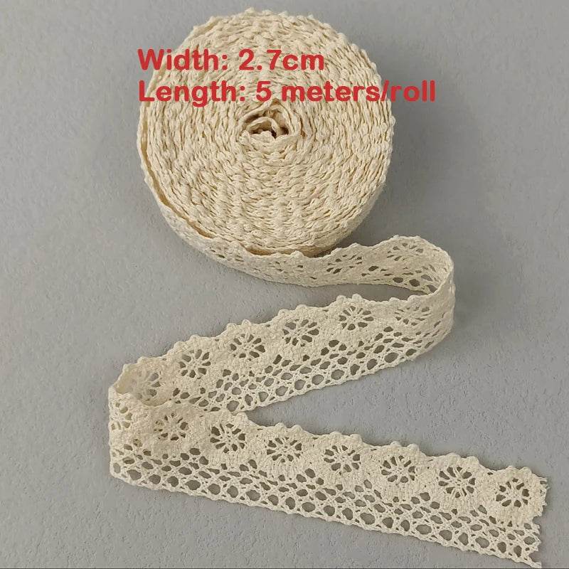 5M Cotton Lace Trim Sewing Crochet Lace Ribbon Beige Trim Lace Ribbon DIY Wedding Party Christmas Gift Decor Sewing Craft Supply - P12 Hub Europe