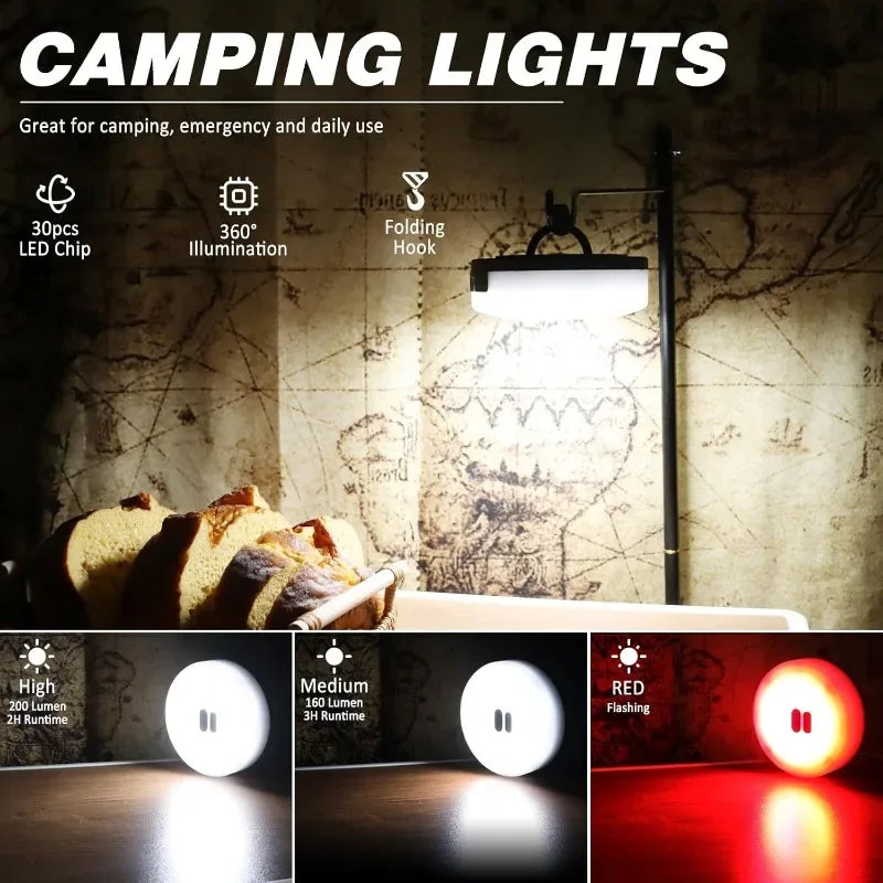 Camping String Light,32.8FT Warm Light Rechargeable Waterproof LED Hanging Light for Camping Tent Garden Party Festival Decor