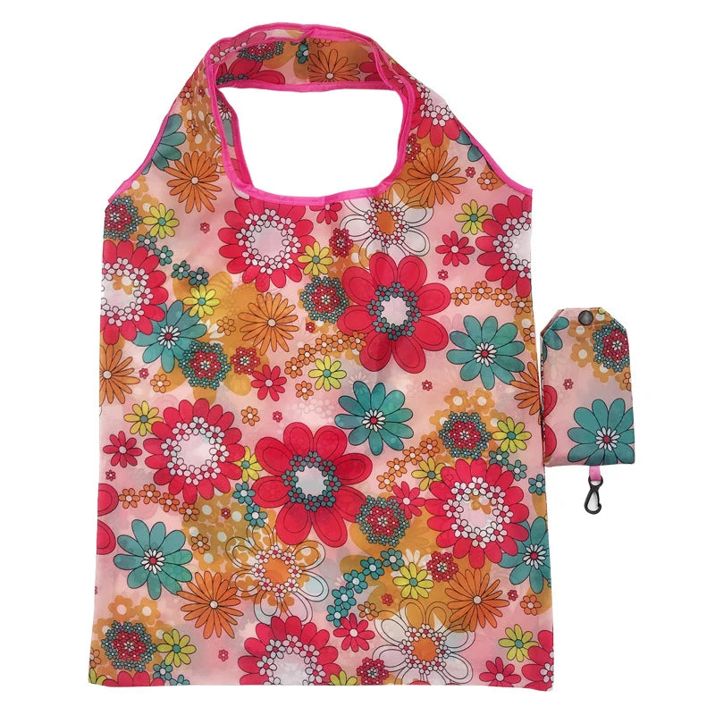 Fashion Printing Foldable Eco-Friendly Shopping Bag Tote Folding Pouch Handbags Convenient Large-Capacity For Travel Grocery Bag