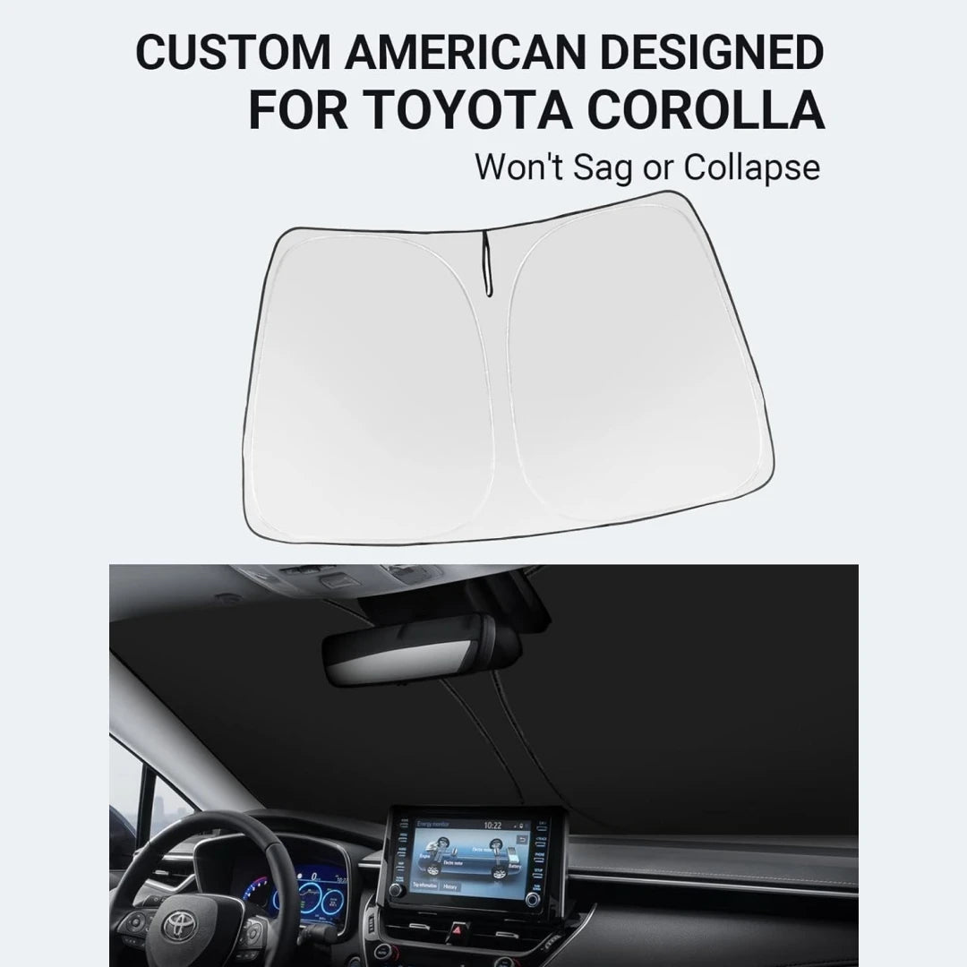 Upgraded Sunshade for 2019-2025 Toyota Corolla Windshield UV Protection Fabric Metal Frame Full-Size Foldable Front Sun Shade