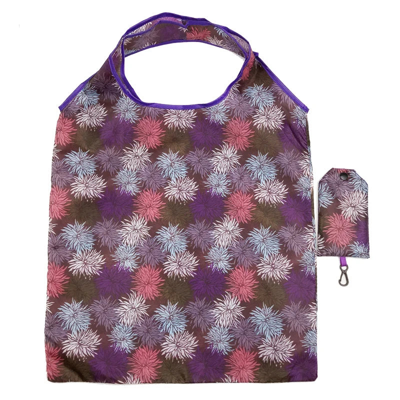 Fashion Printing Foldable Eco-Friendly Shopping Bag Tote Folding Pouch Handbags Convenient Large-Capacity For Travel Grocery Bag