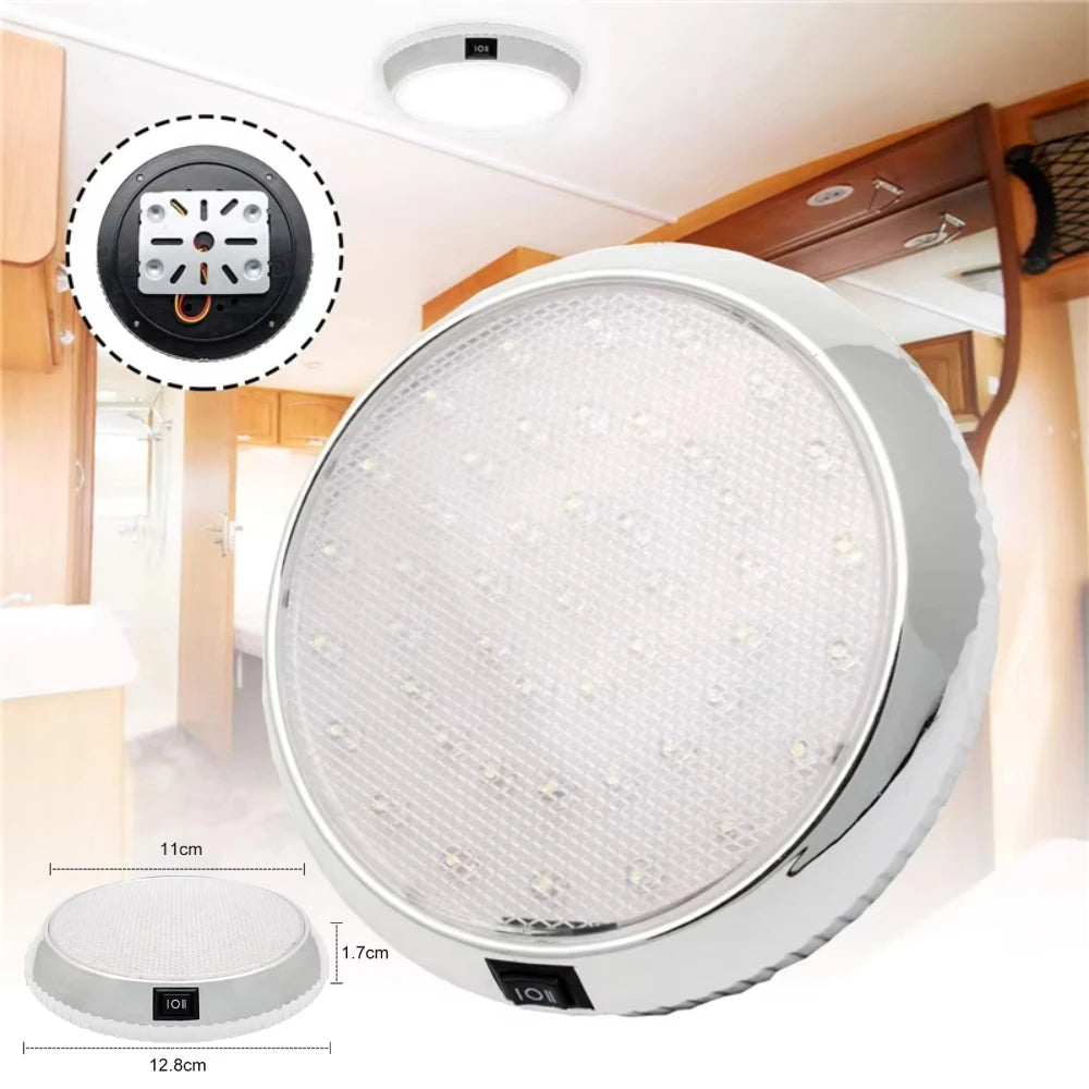 1x 12V 46 LED Caravan RV Round Ceiling Dome Lamp Car Roof Light Interior Light On Off Switch for Camper Van Motorhome Boat Lamp