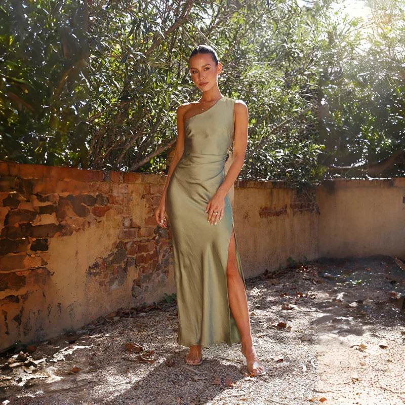 One-Shoulder Satin Dress for Summer Evenings & Weddings - P12 Hub Europe