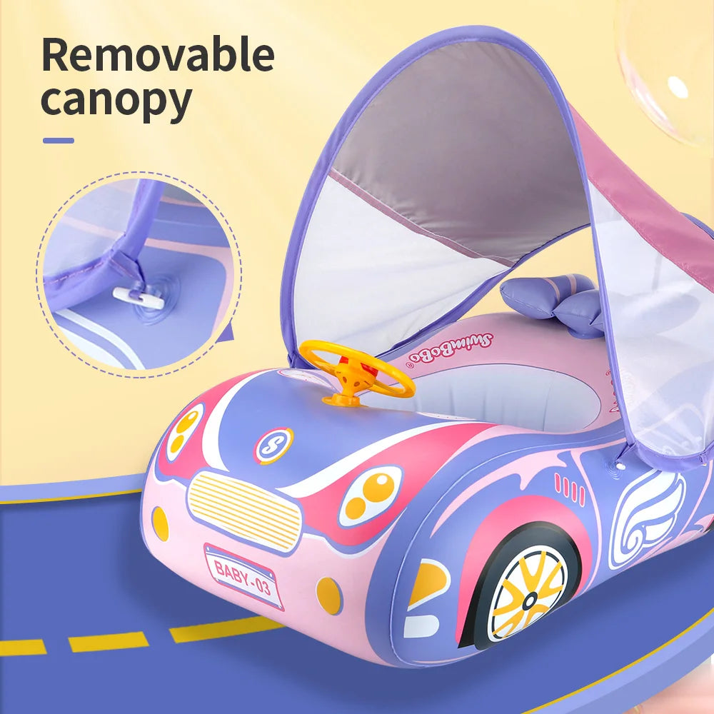 Swimbobo Kids Car Swimming Seat Float Ring Inflatable Infant Floating For Summer Swim Boat Circle Bathing Water Toy with canopy