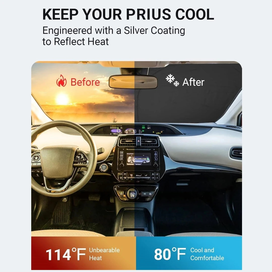 Upgraded Sunshade for 2016-2022 Toyota Prius Windshield UV Protection Fabric Metal Frame Full-Size Foldable Front Sun Shade