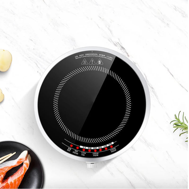 Round Smart Induction Cooker Household High Power 2200W Mini Gift Electric Hot Pot Black Microcrystalline Panel