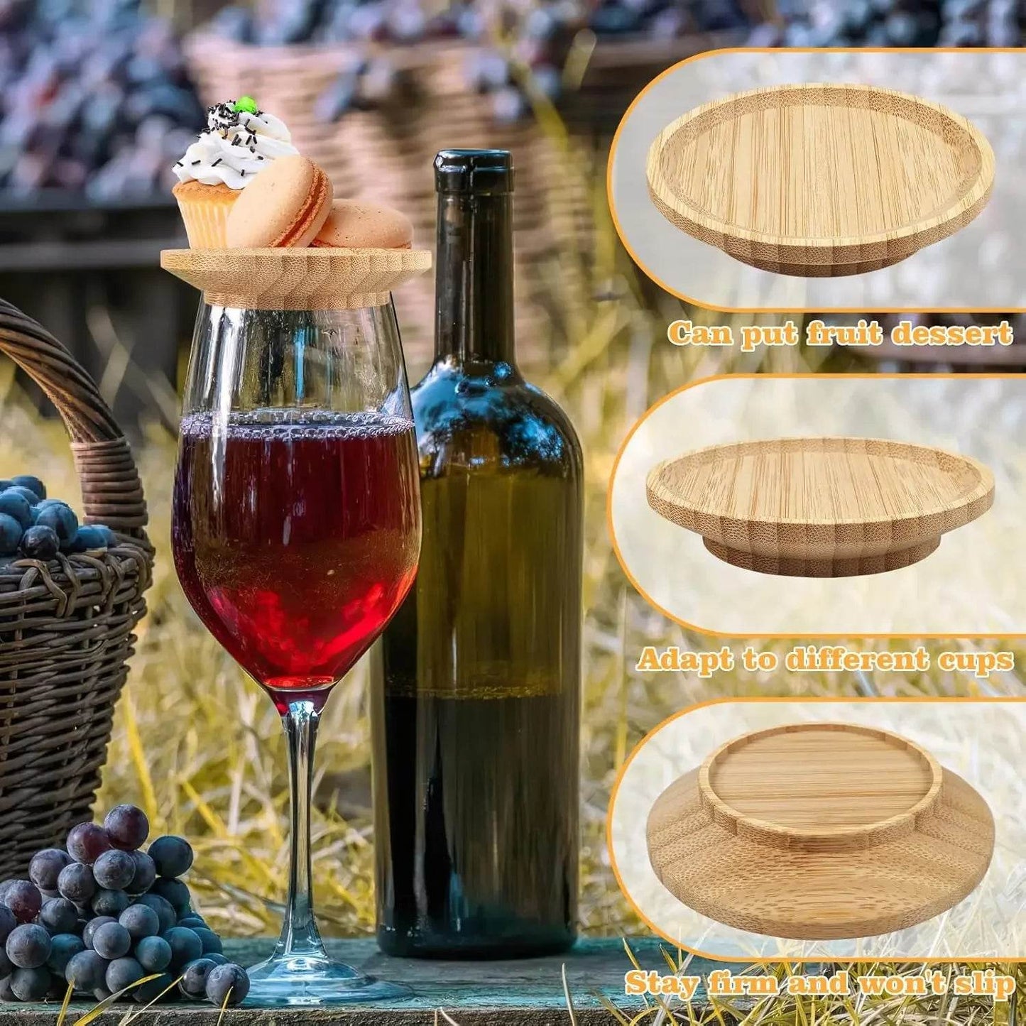 1-4Pcs Wine Glass Charcuterie Topper, Bamboo Wine Glass Covers for Appetizers Wine Glass Topper Coasters Plate for Bars Party - P12 Hub Europe