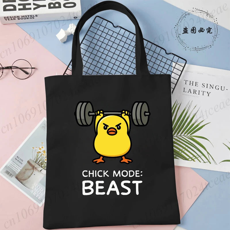 Funny Workout Gym Graphics Women Handbags Humor Duck Shoulder Bag Fashion Chick Lifting Weights Tote Shopping Bag for Ladies