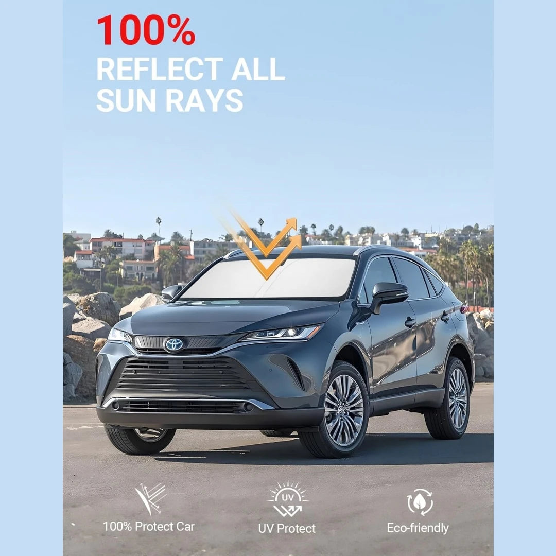 Upgraded Sunshade for 2021-2025 Toyota Venza Windshield UV Protection Fabric Metal Frame Full-Size Foldable Front Sun Shade