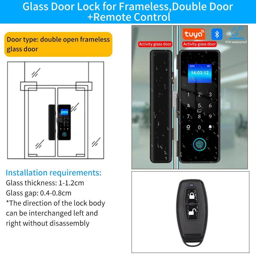 Glass Door Lock Bluetooth IP54, Fingerprint, Card, Code, App - P12 Hub Europe