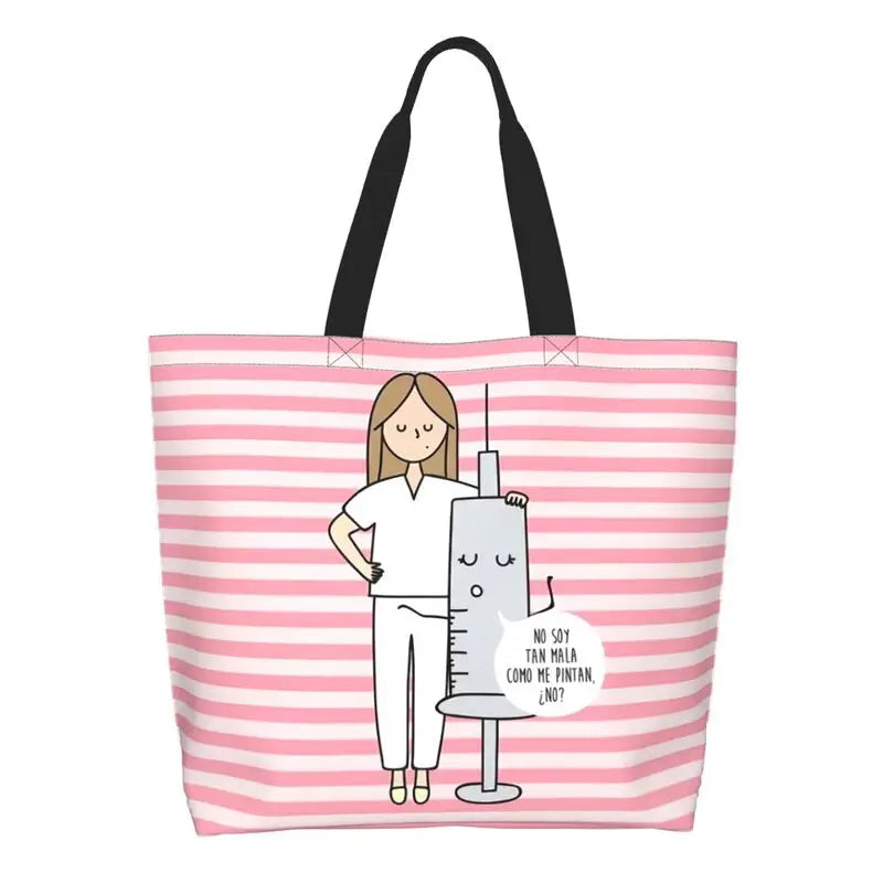 Cartoon Doctor Nurse Enfermera En Apuros Grocery Bags Large Capacity Aesthetic Merch For Woman Street Shoulder Bag