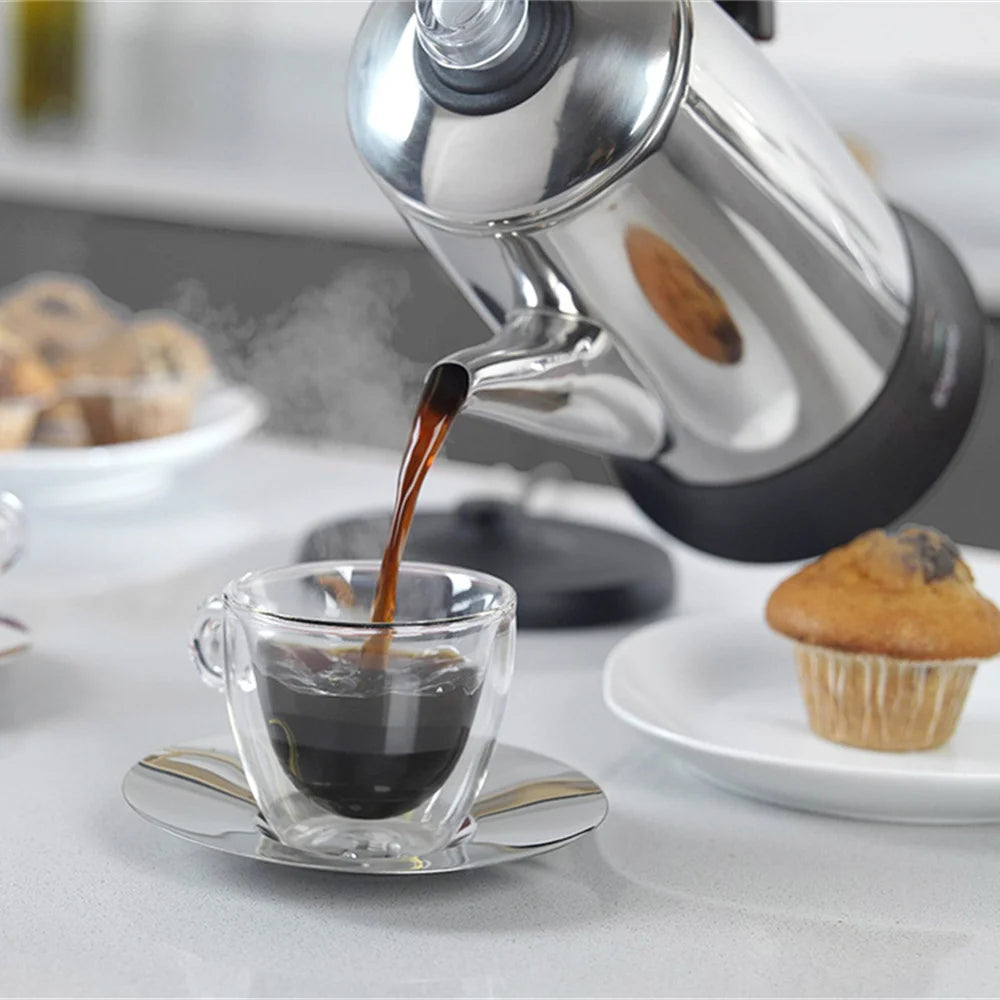 Coffee Percolator Pot Electric Stainless Steel Geyser Coffee Maker 12 Cups Drip Kettle Espresso Machine Home Cafe Kitchen Tools