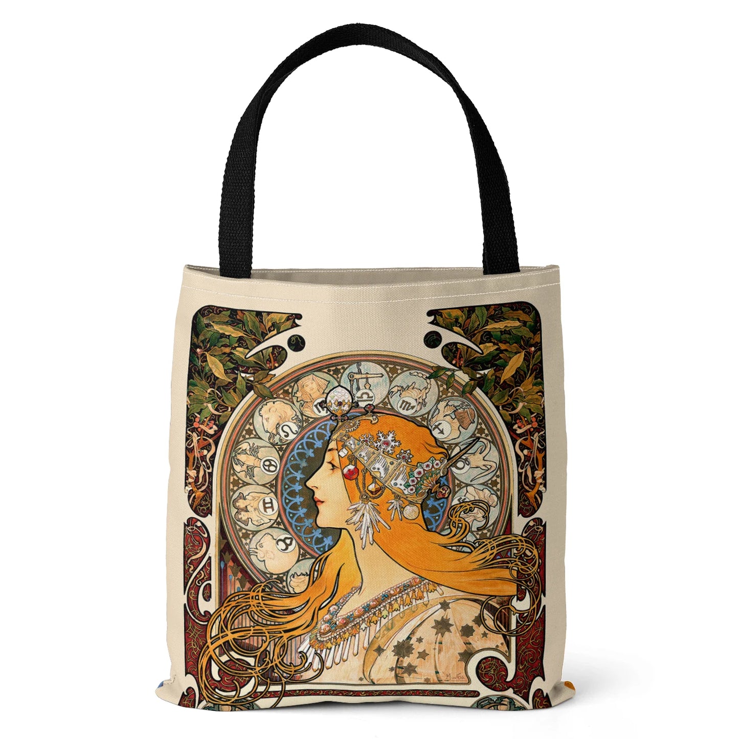 Mucha Series Digital Printed Canvas Bag Open Tote Bag Handbag Retro Canvas Shopping Bag