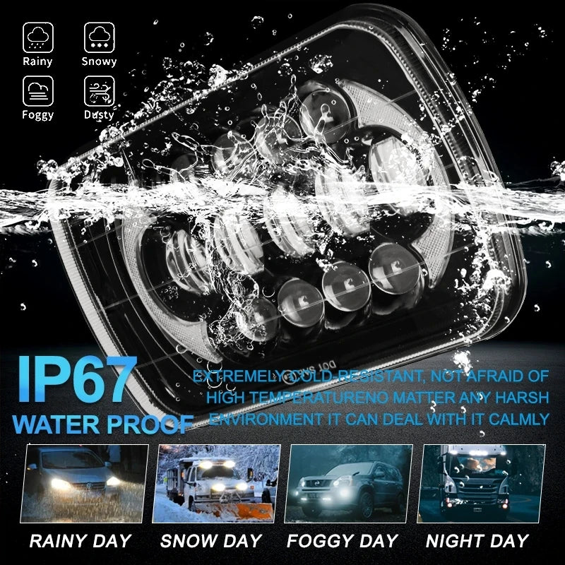 7x6'' 5X7 Inch Square Led Headlight Hi-Lo Beam Halo For Jeep Wrangler Motorcycle Car Off-road Truck