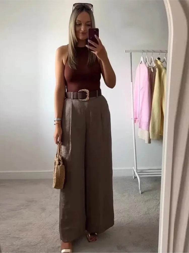 HipSeam Satin Wide Leg Trousers - P12 Hub Europe