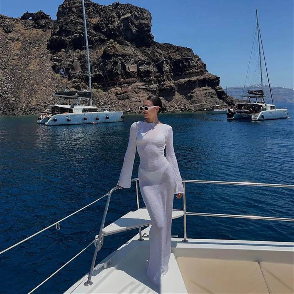 See Through Beach Dress - Backless Long Sleeve Cover Up - P12 Hub Europe