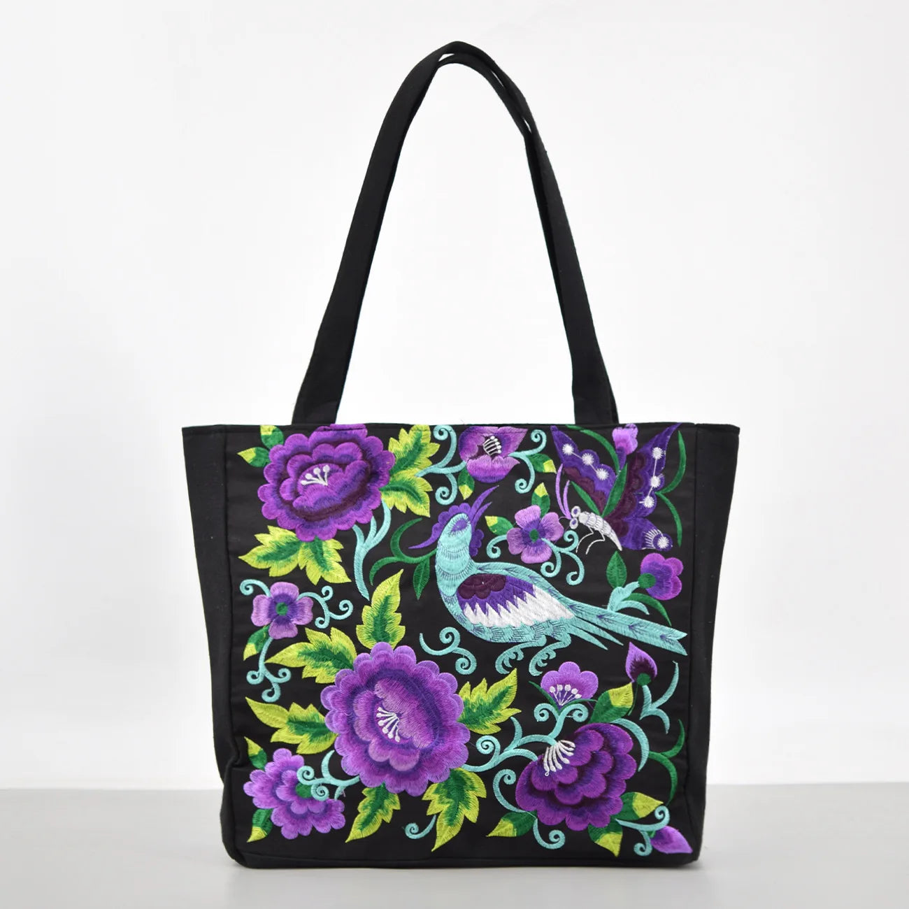 Ethnic Style Embroidery Shoulder Bag Large Capacity Literary Canvas Bag Retro Peony Tote Shopping Bag