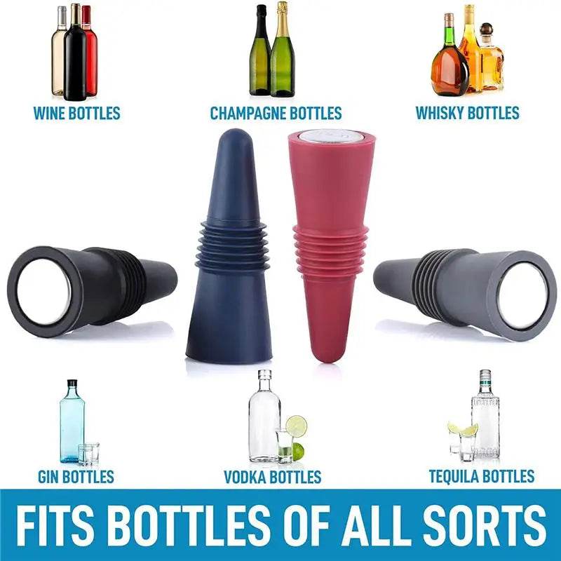 New 6/2/1PC Silicone Wine Bottle Stopper Set Whiskey Leak Proof Beer Champagne Bottle Cap Closer Wine Cork Lid Bar Accessories - P12 Hub Europe