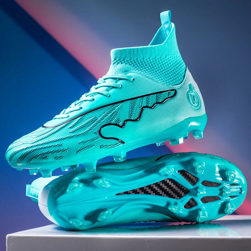 Mens Soccer Cleats Outdoor Lightweight High-Top Training Boots, Professional Athletic Long Spikes and TF Ground Football Shoes