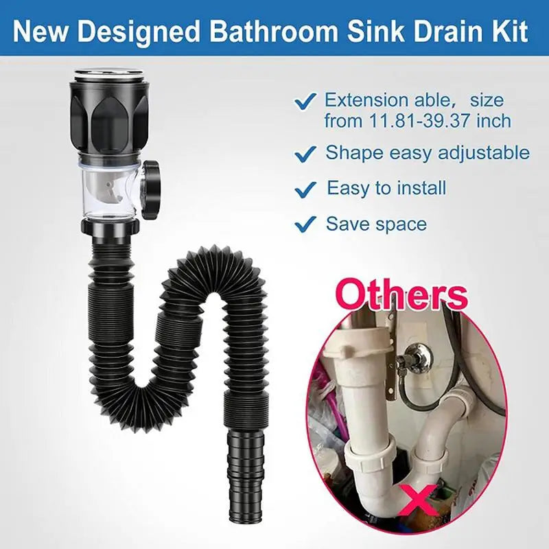 Universal Flexible Sink Drain Pipe Set Retractable Deodorant Drainage Tube Basin Installation For Bathroom Kitchen Accessories