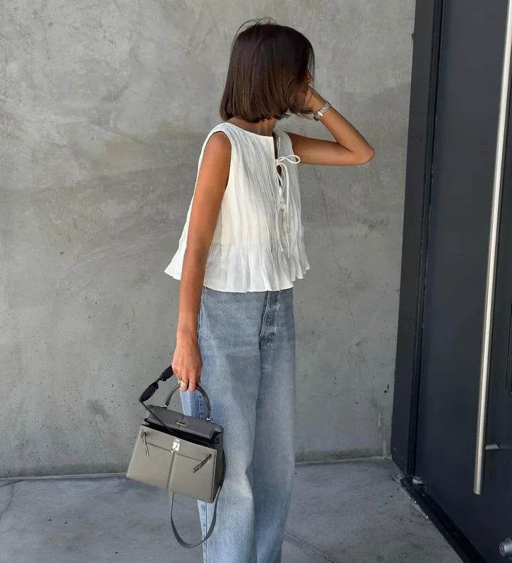Women's Pleated Linen Crop Top - P12 Hub Europe