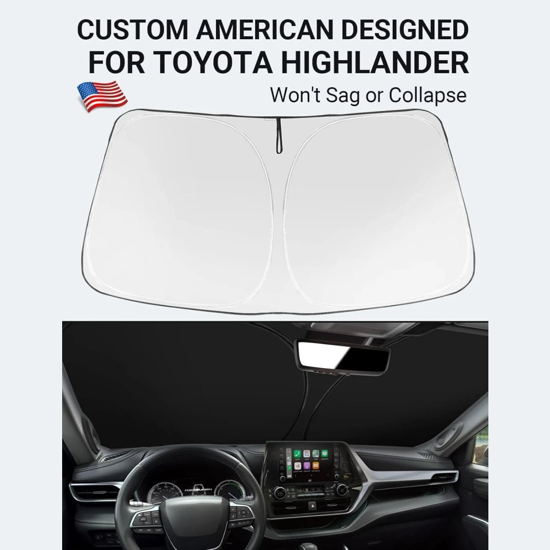 Upgraded Sunshade for 2020-2025 Toyota Highlande Windshield UV Protection Fabric Metal Frame Full-Size Foldable Front Sun Shade