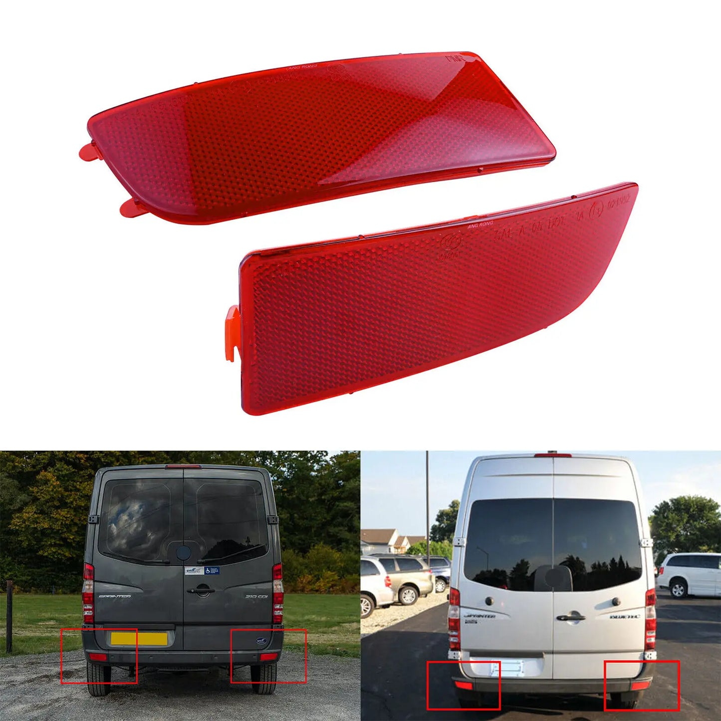 2 Red Rear Bumper Reflector Tail Light Assembly Cover For Mercedes Sprinter W906