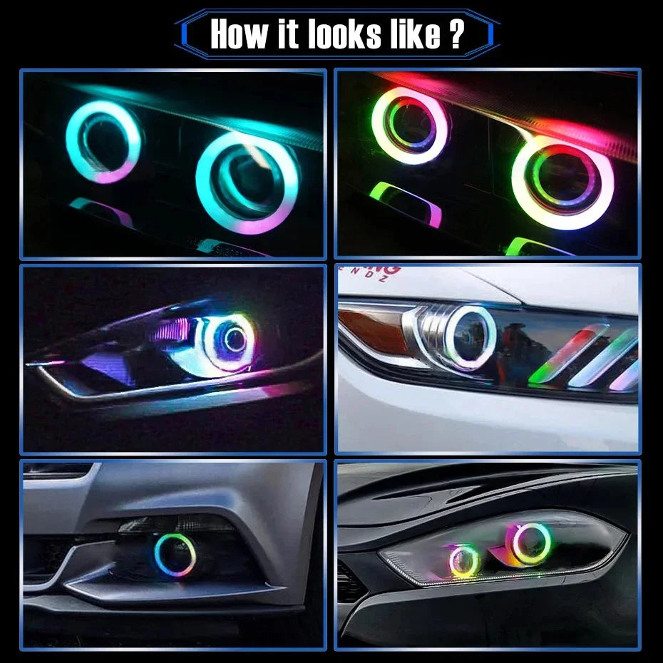 4PCS 12V 24V COB Car Angel Eyes Decoration Light RGB Ambient Headlight With App Control Streamer Driving Lamp For Car Decorative