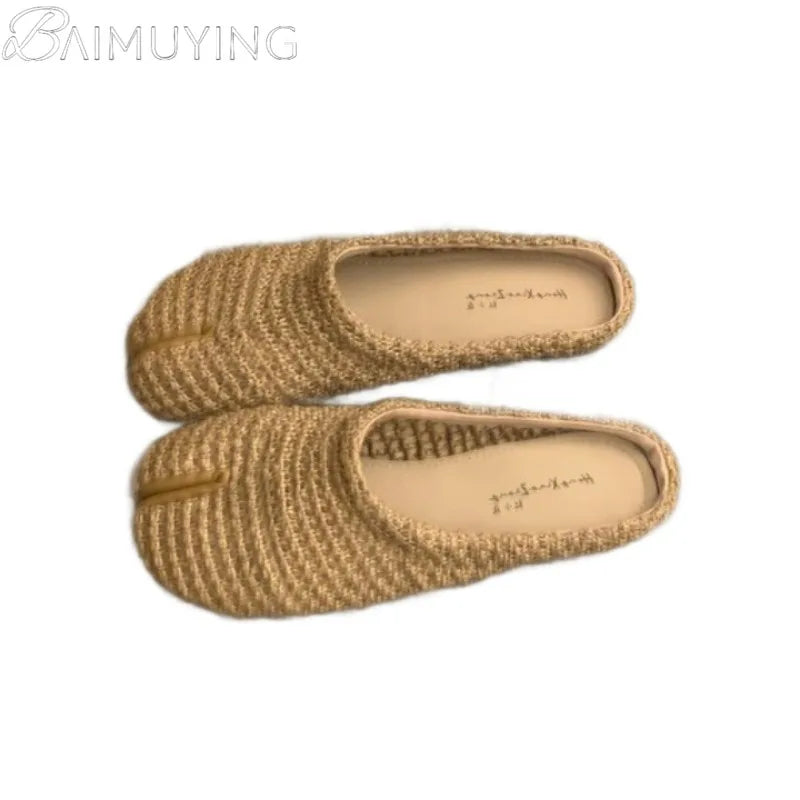 Weave Women Split Toe Sandals Flats Casual Slippers Mules Shoes Woman Summer 2025 Trend Comfort Slides Dress Sandalias De Mujer