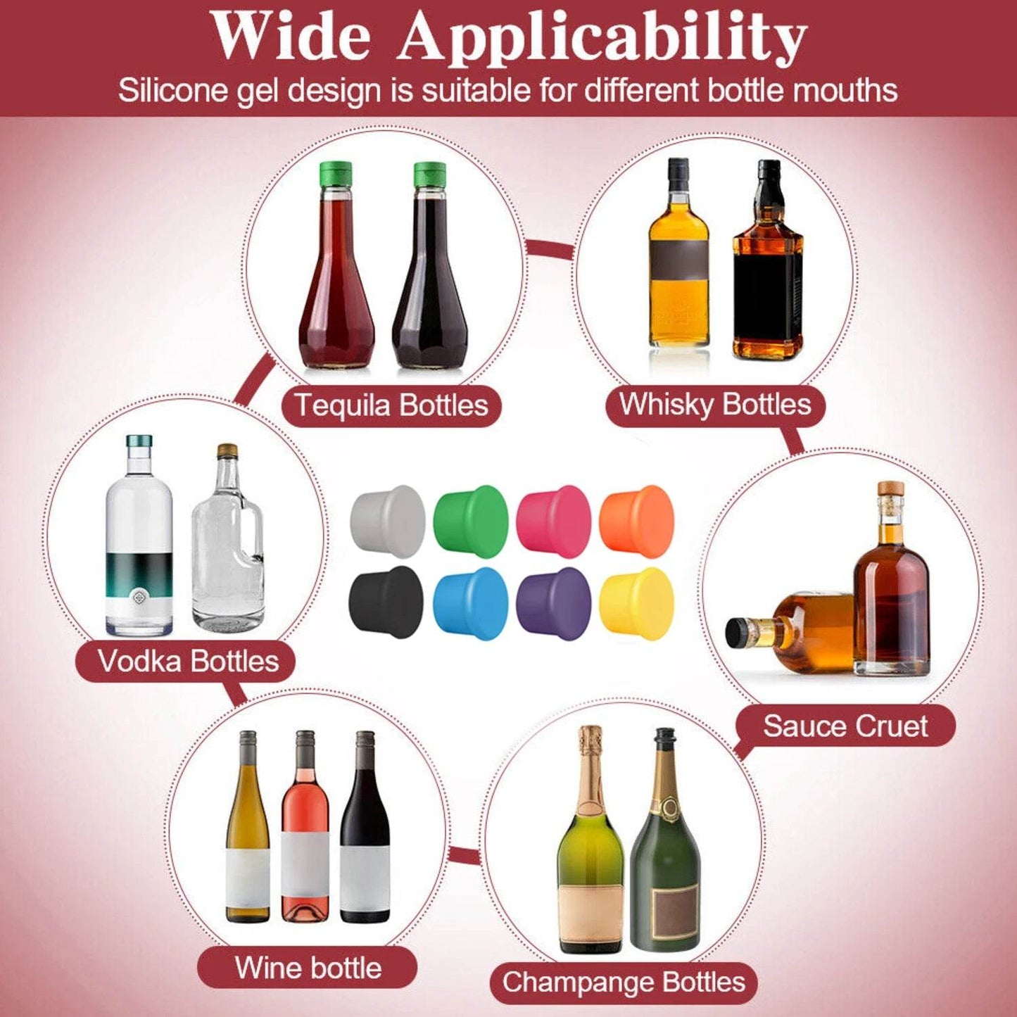 8Pcs Wine Stoppers Reusable Silicone Wine Corks Wine Bottle Stopper Beverages Beer Champagne Sealed Bottle Cap Keep Wine Fresh - P12 Hub Europe