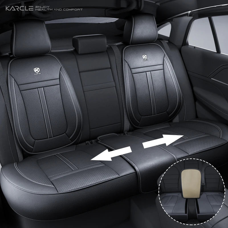 Karcle Leather Car Seat Cover Front and Rear Seat Covers Full Set with Surround Bottom Waterproof Seat Cushion Car Accessories
