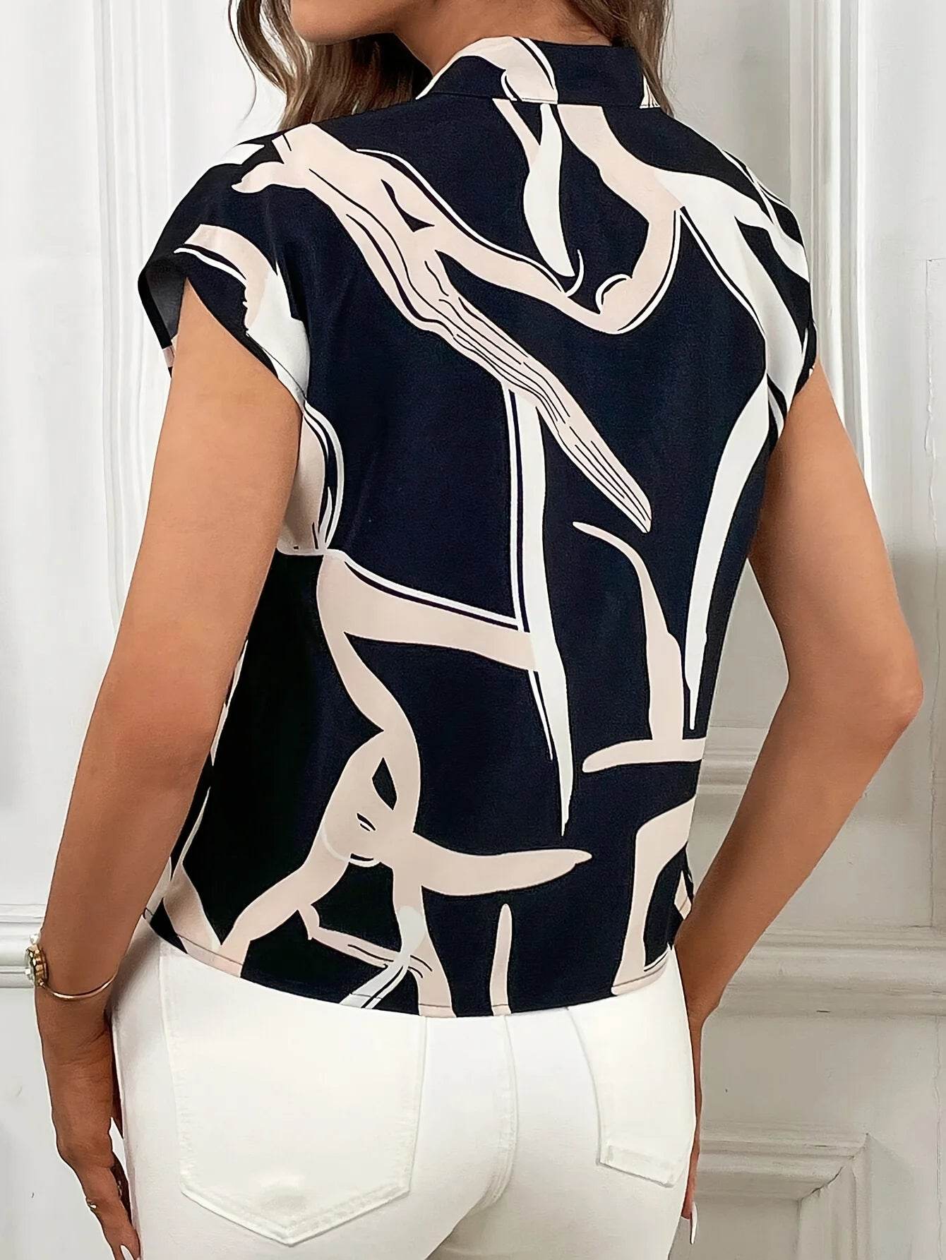Brush Print Tie Neck Blouse - P12 Hub Europe