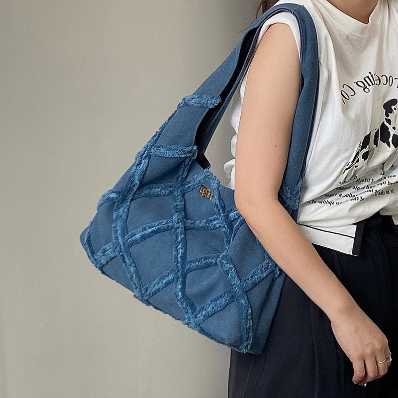 Denim Woven Underarm Bag Women's Niche Design Retro Casual Large - capacity Shoulder Handbag