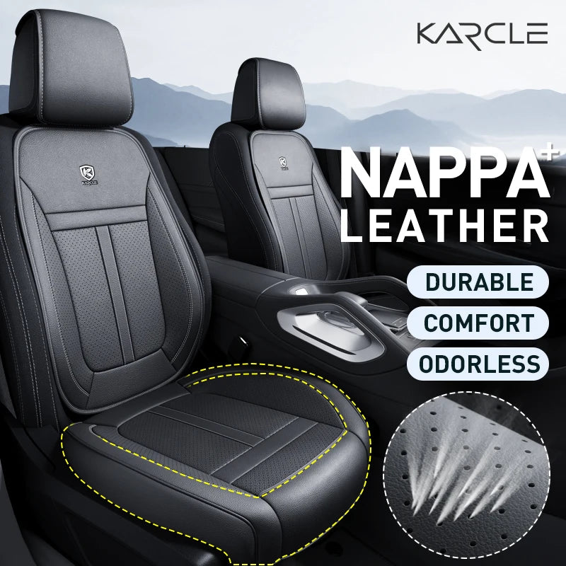 Karcle Leather Car Seat Cover Front and Rear Seat Covers Full Set with Surround Bottom Waterproof Seat Cushion Car Accessories