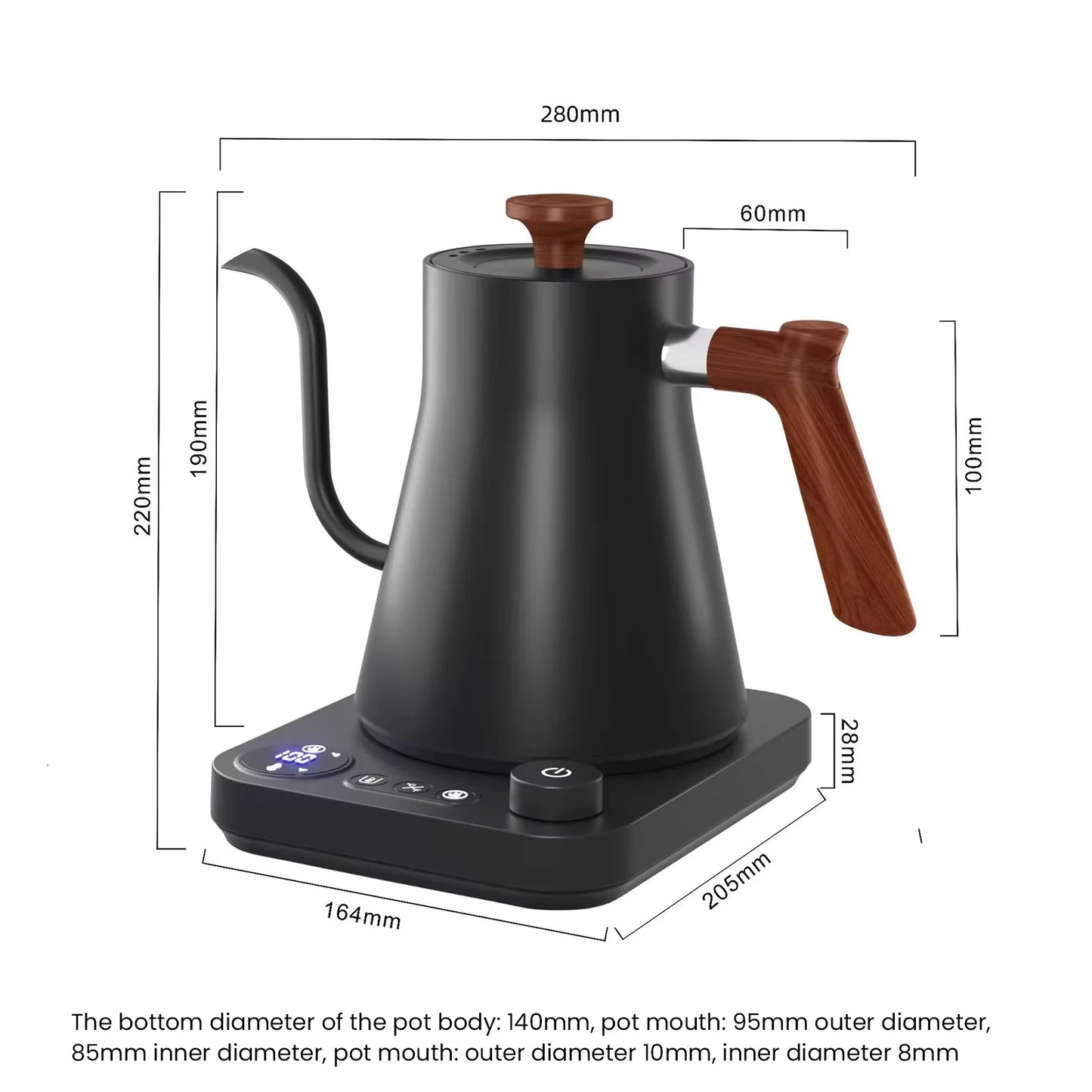 1200W Electric Hand Brewed Coffee Pot Home Electric Kettle Teapot 304 Stainless Steel Kettle Auto Power Off Kitchen Tool 900ml