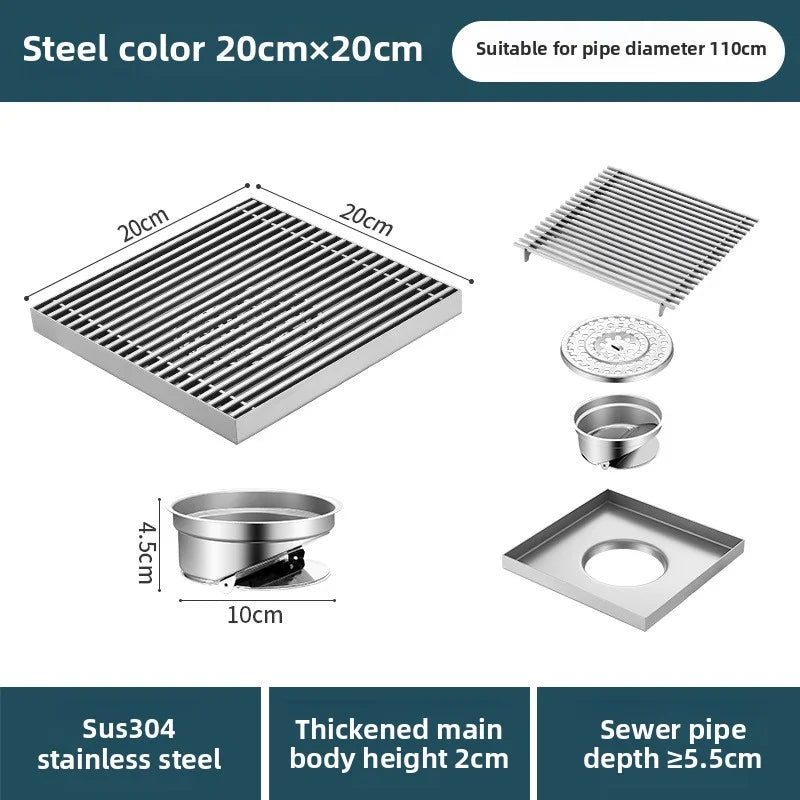 Bathroom high drainage floor drain, outdoor large-diameter thickened 304 stainless steel floor drain