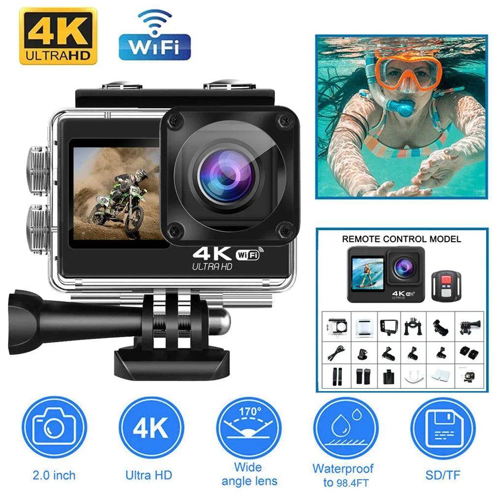 Action Camera 4K 60FPS Dual Screen EIS, WiFi, Waterproof - P12 Hub Europe