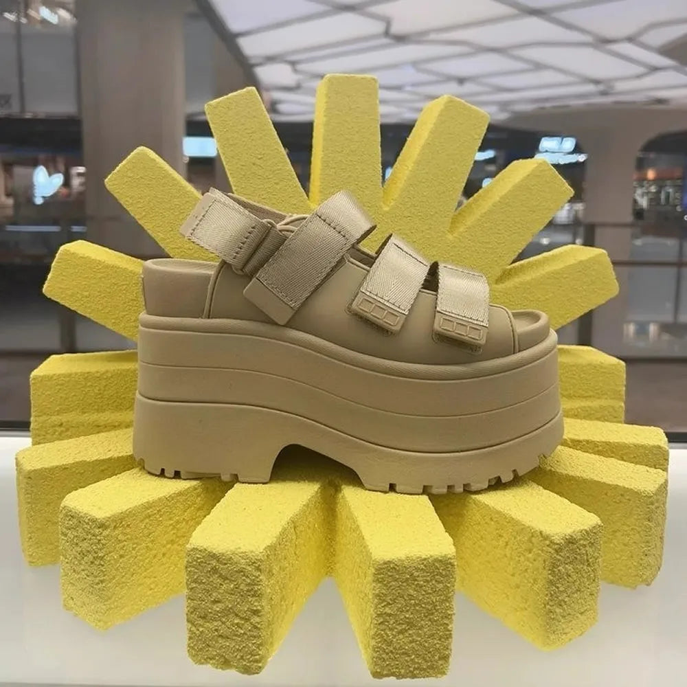 11CM High Platform Sandals Women Summer Hidden Heel Casual Mules Shoes Female Outside Beach Slipper Breathable Chunky Sneakers