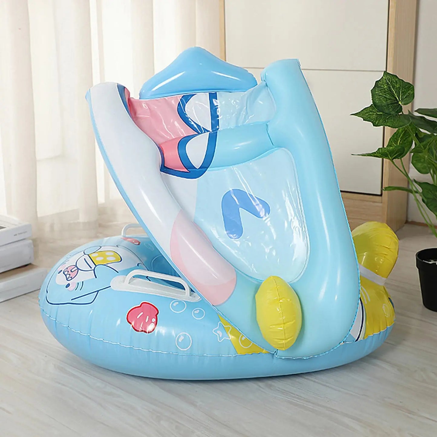 Summer Baby Float with Canopy Baby Pool Tube with Canopy Sun Protection Kids Water Ring with Seat for 6-36 Months Boys and Girls