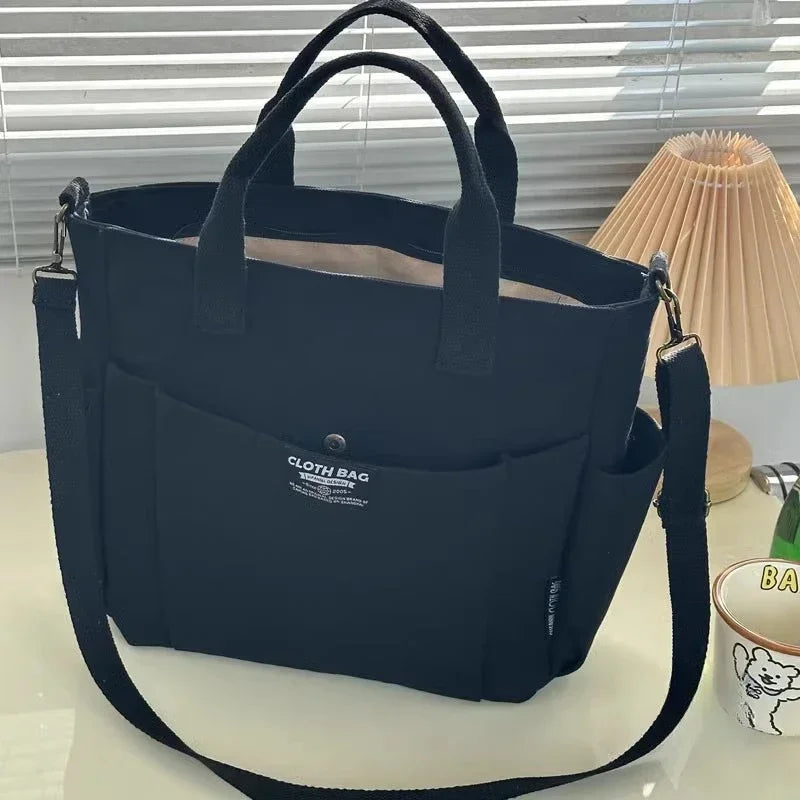 Canvas Ladies Bag Simple Student Large Capacity Horizontal Commuter Shoulder Slanting Portable Handbag