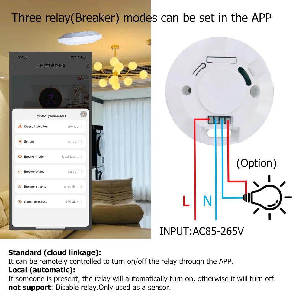 Radar Presence Sensor | WiFi/Zigbee, 16A Relay, Tuya - P12 Hub Europe