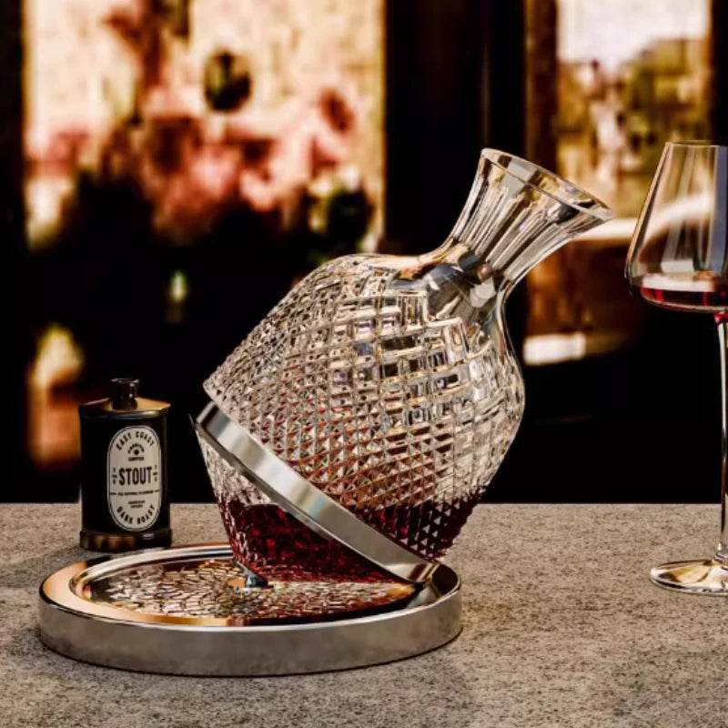 High end crystal glass 360 degree rotating decanter drum 1500ml decanter wine dispenser inflator mirror kettle decoration - P12 Hub Europe