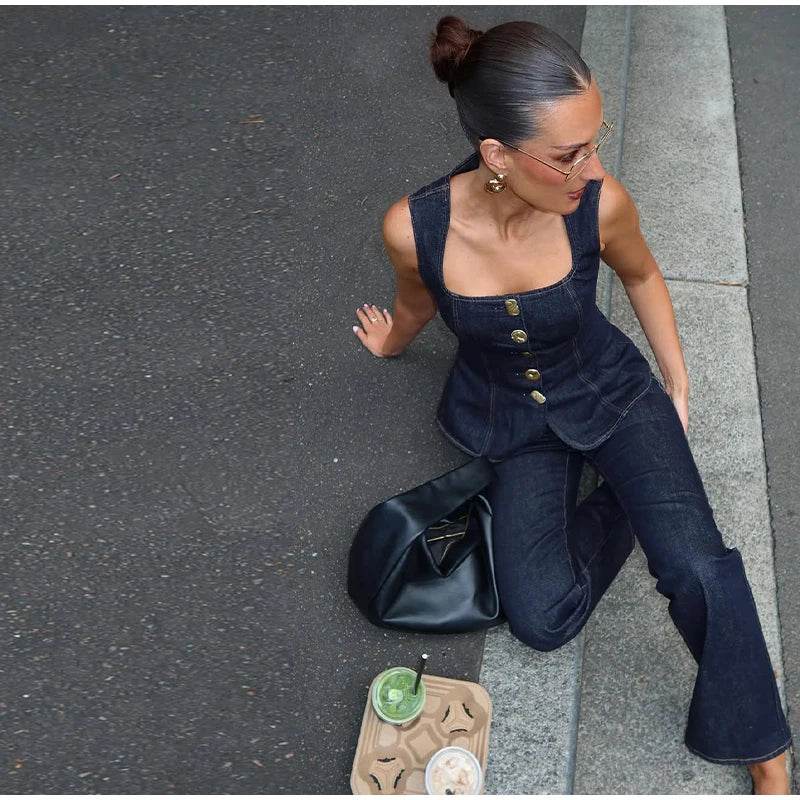 Vintage Denim Crop Top Set - P12 Hub Europe