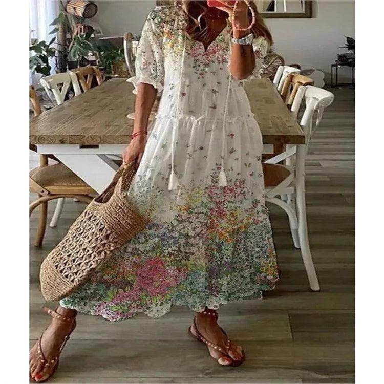 V-Neck Long Dress Casual Sweet Loose - P12 Hub Europe
