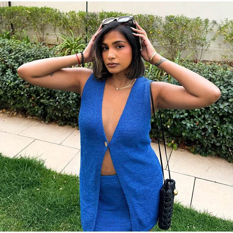 V-Neck Knit Vest Skirt Set - P12 Hub Europe
