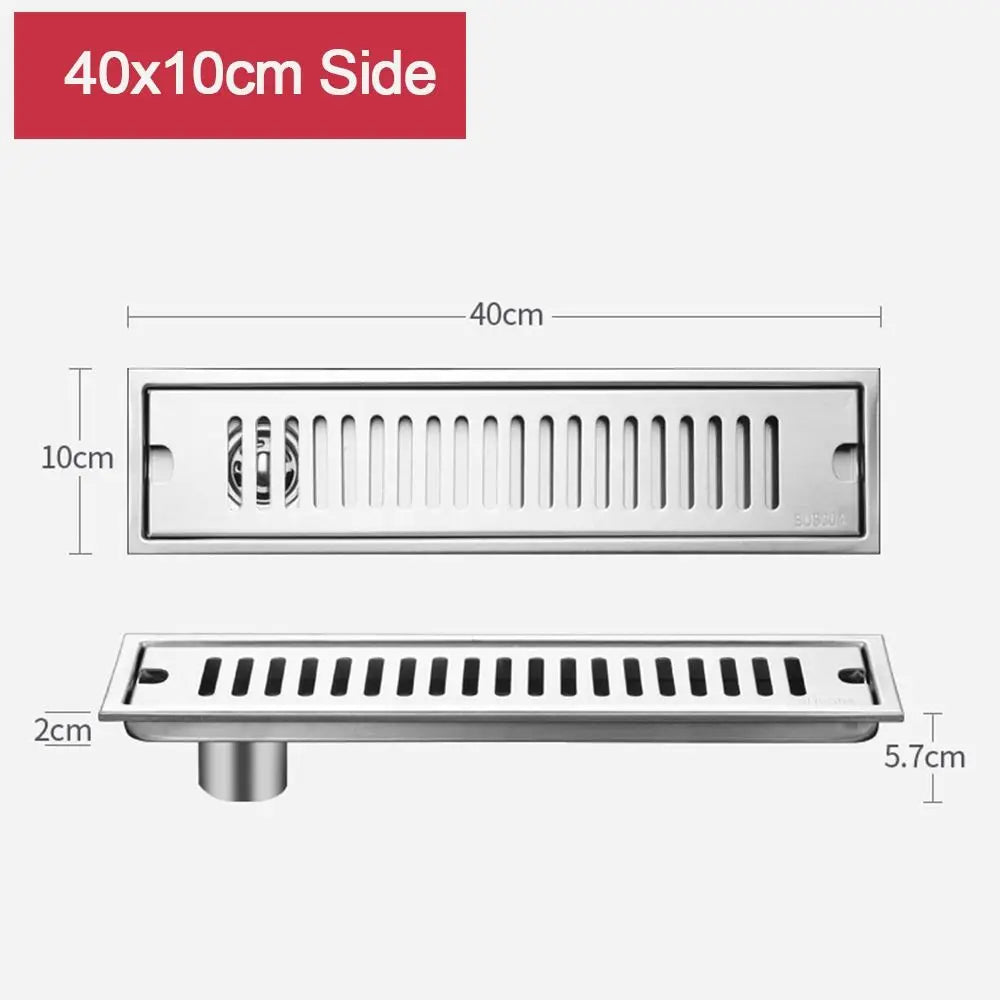 20/30/40/50cm Stainless Steel Shower Floor Drain Bathroom Rectangle Linear Floor Drainage Floor Drain with Strainer Cover