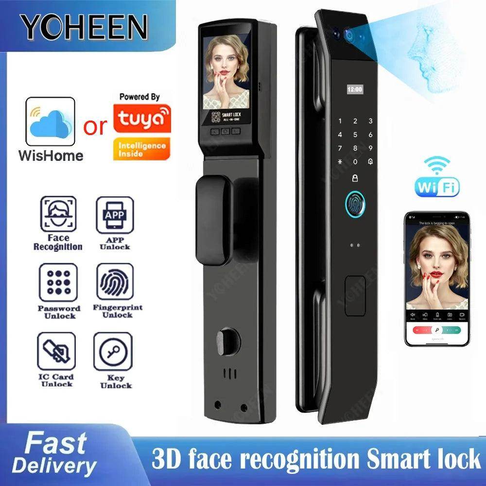 3D Face Recognition Door Lock | Video, Tuya/Wishome App, IP66, NFC - P12 Hub Europe