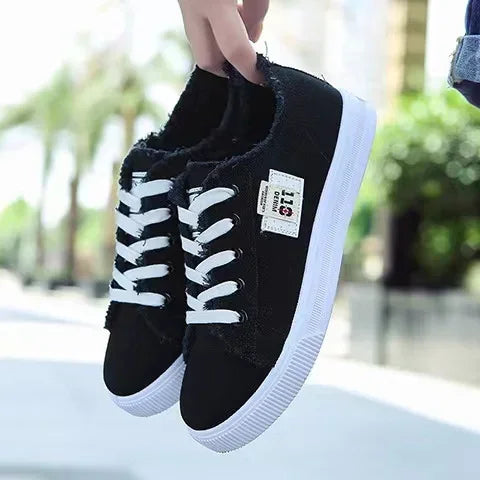 2024 New Spring Summer Women Canvas Shoes flat sneakers women casual shoes low upper lace up white shoes
